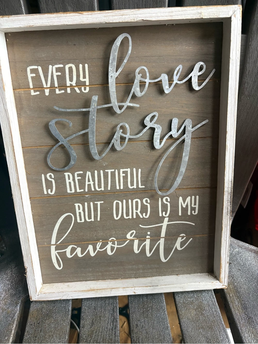 Hobby Lobby Gray and White 'Every Love Story' Wood Wall Sign